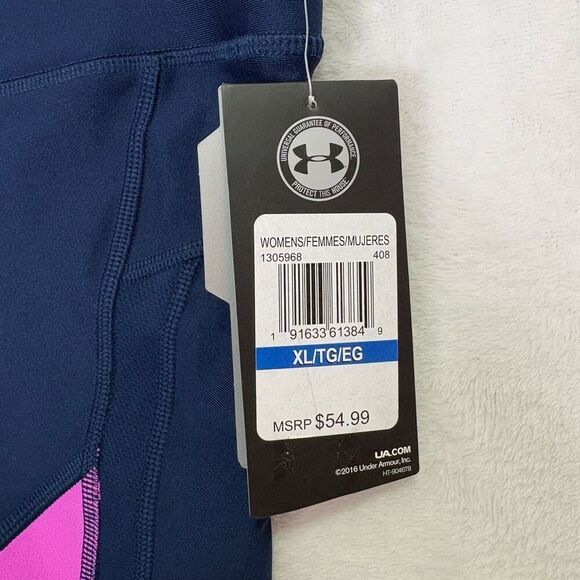 New Under Amour Navy Blue with Bright Purple & Maroon Patterned Capri Leggings S - Picture 4 of 11